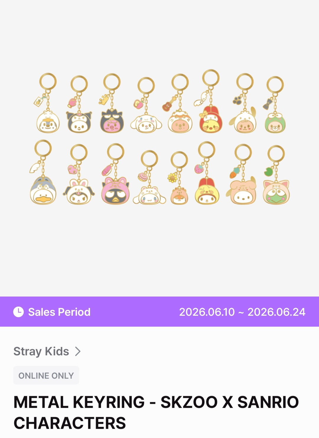Metal keyring Skzoo x Sanrio